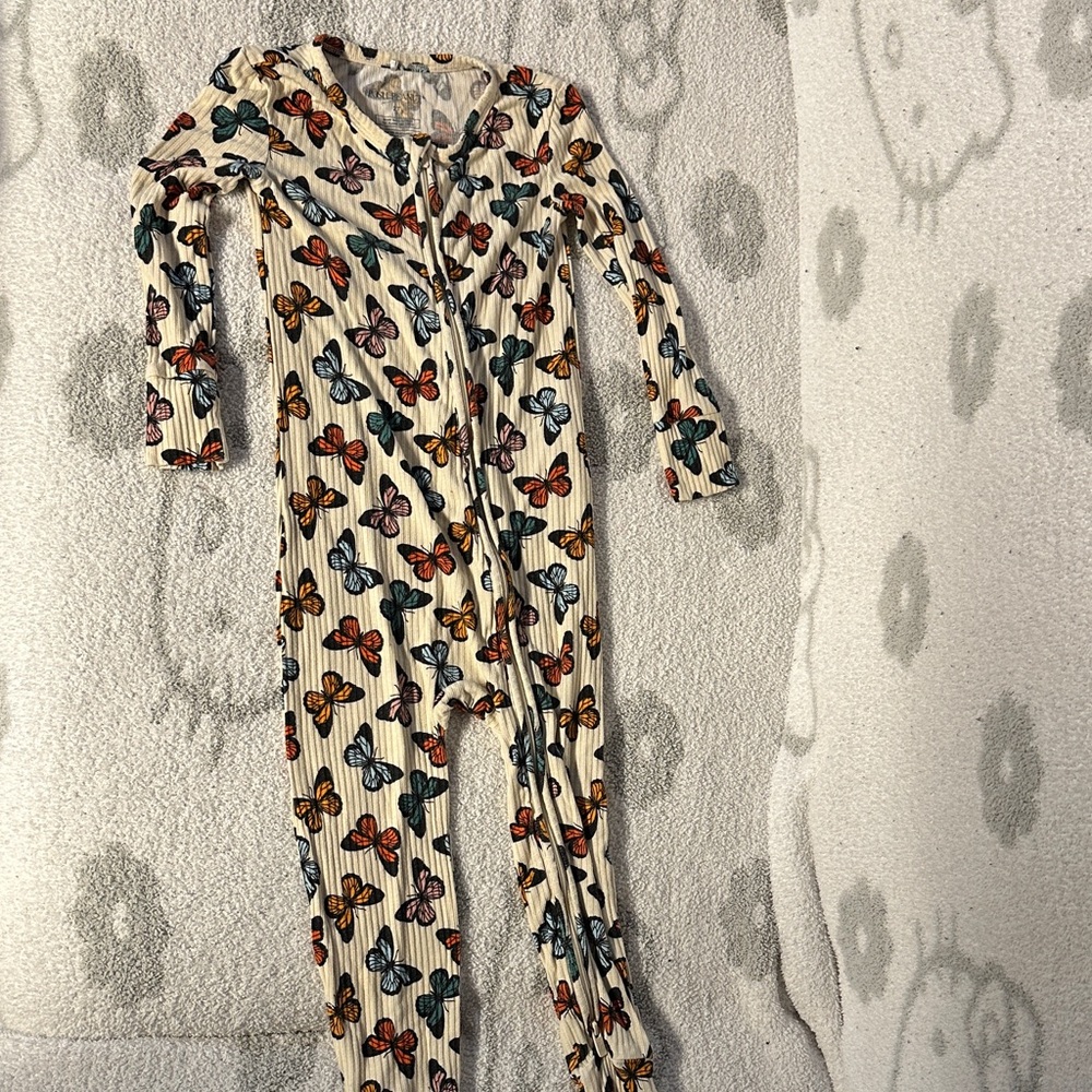 Posh Peanut Cream Butterfly Print Kids Romper